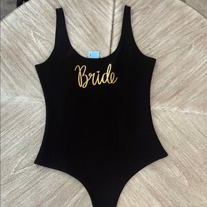 Elegant Black Bodysuit with Gold 'Bride' Script